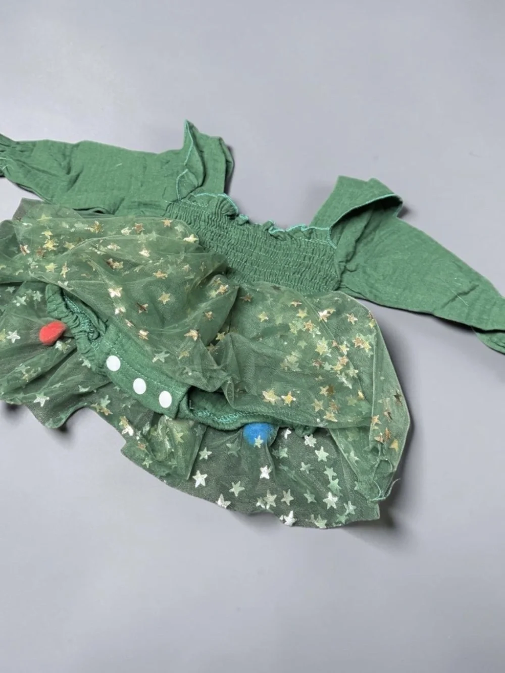 Baby Girl ONE Birthday Tulle Romper Green Gold Stars 3-6M